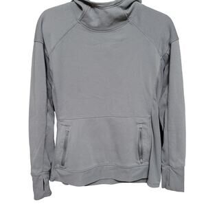 Athleta Size L Women's Gray Zipper Kangaroo Pouch Pocket Hooded Pullover
